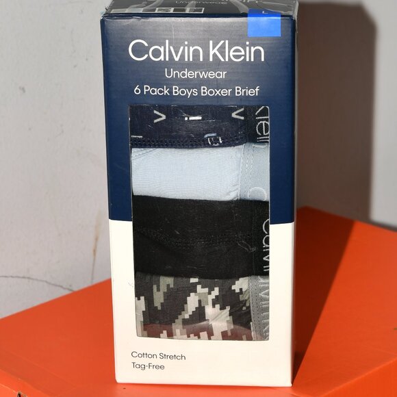 Boys Boxer Briefs Cotton‎ Stretch Tag-Free,6 Pack ,Calvin Klein - Picture 1 of 4